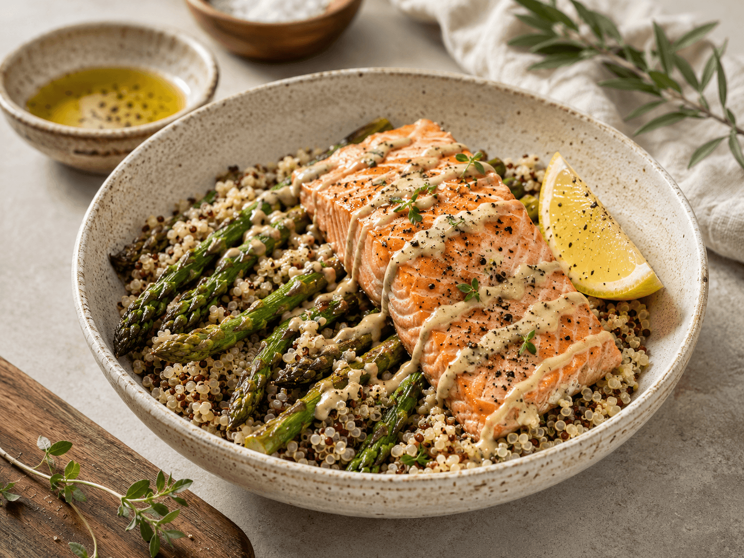 Baked Salmon, Asparagus & Quinoa Bowl