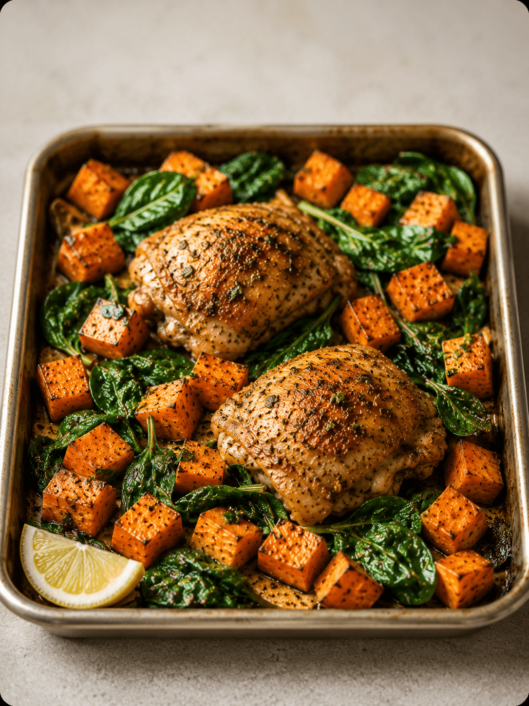 Herb Chicken, Sweet Potato & Spinach Traybake