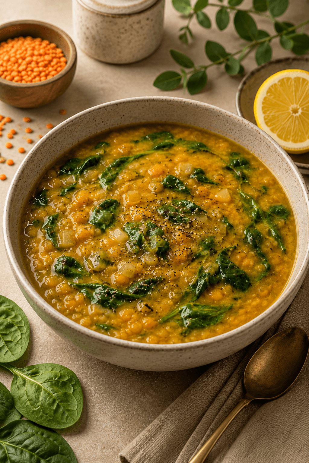 Lentil, Spinach & Lemon Soup