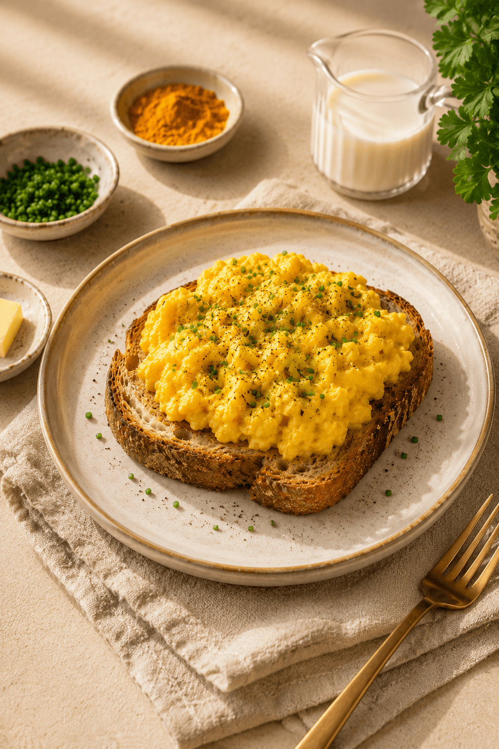 Turmeric Scrambled Eggs on Sourdough