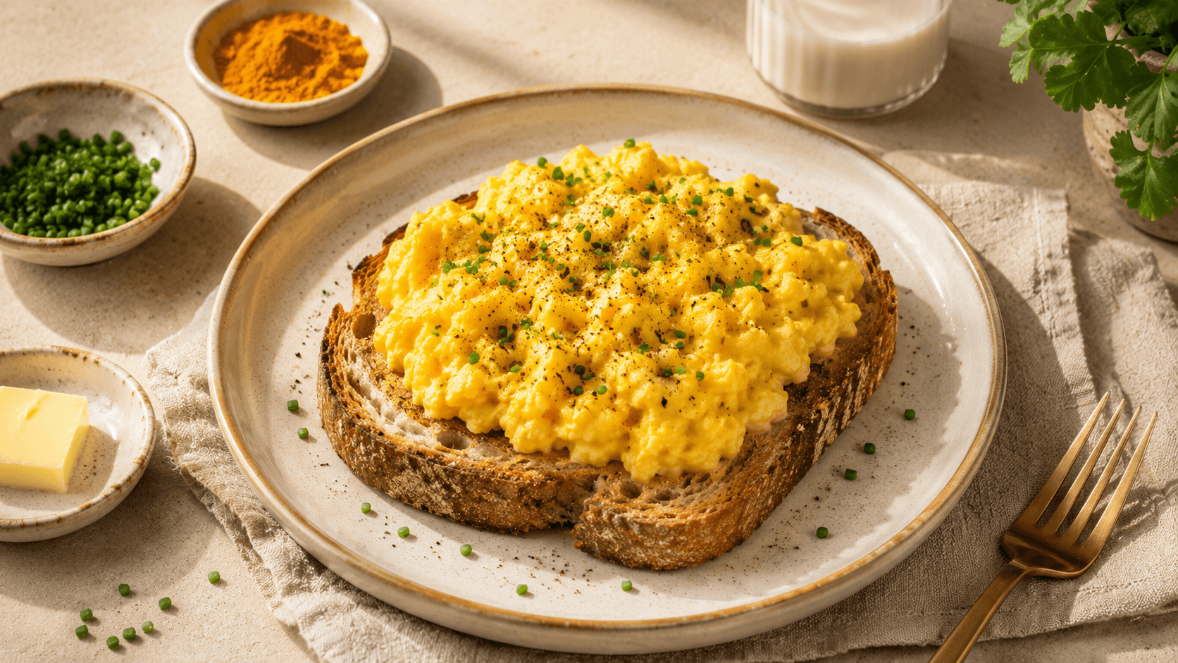 Turmeric Scrambled Eggs on Sourdough