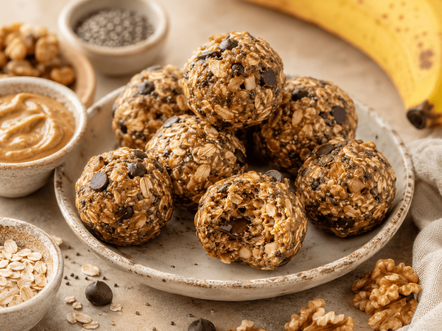 Walnut, Banana & Dark Chocolate Energy Bites
